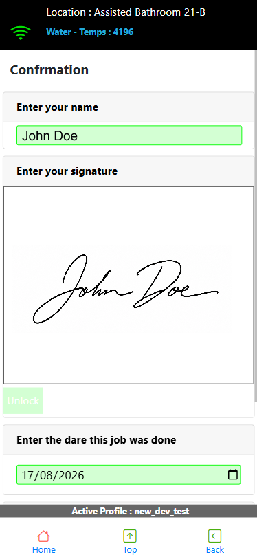 Mobile job signature and completion screen